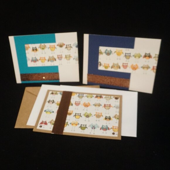 Set of 3 Owl Themed Handmade Blank Greeting Note Cards - Picture 1 of 5